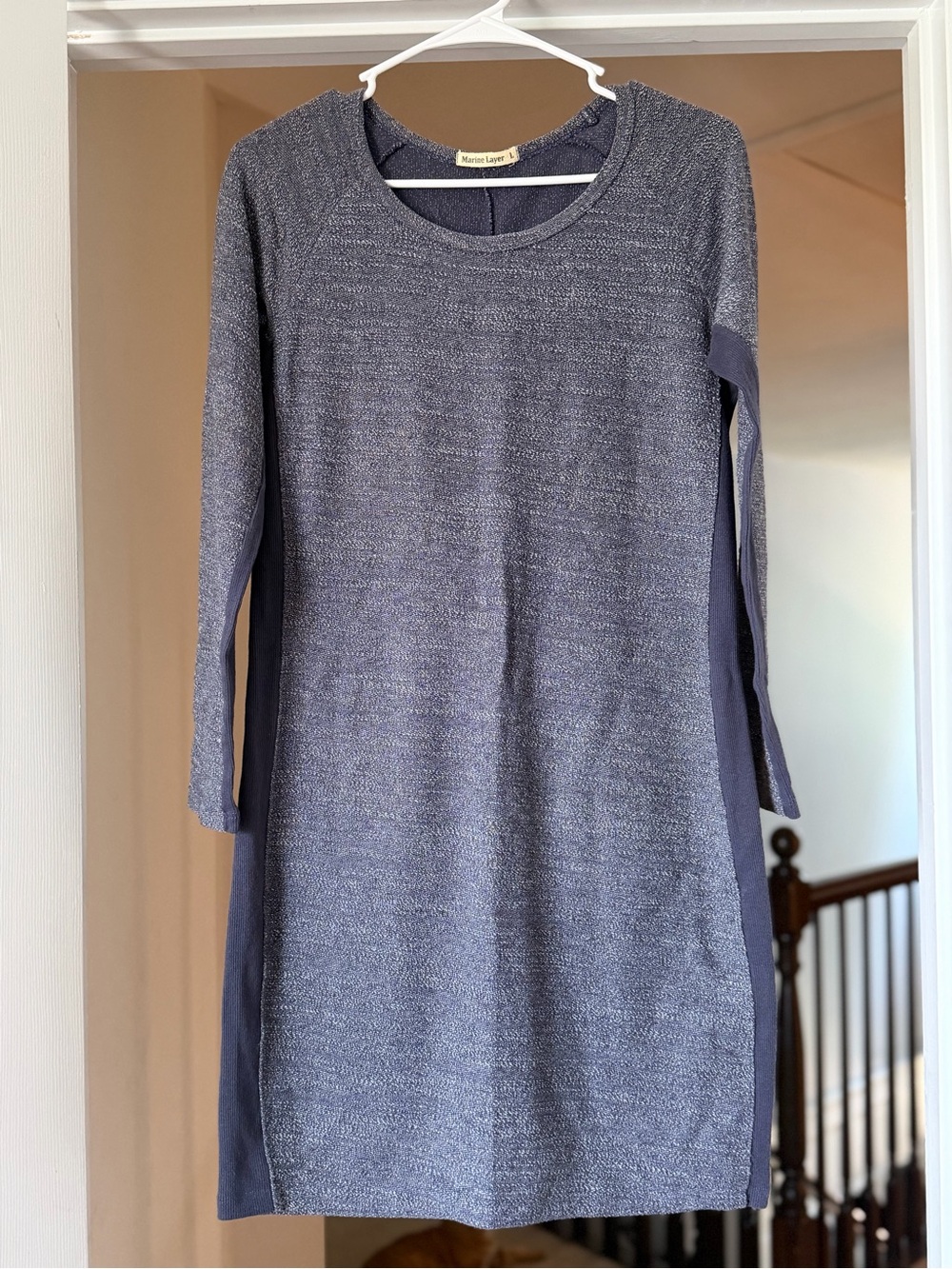 Marine Layer Blue Heather Knit Shift Dress Ribbed Side Panels Large